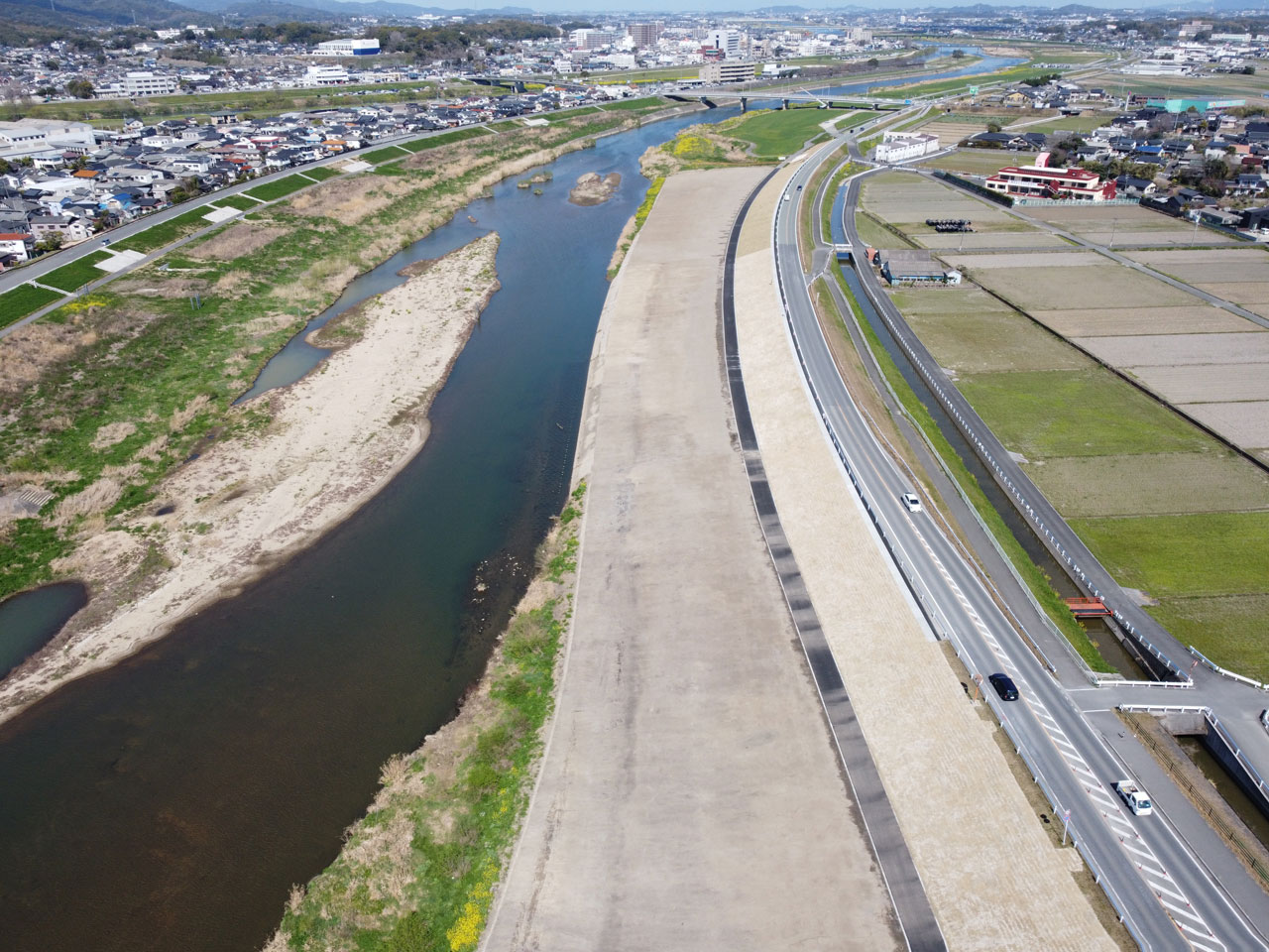 彦山川下境地区中流掘削築堤工事
